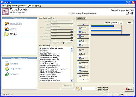 Menu principal d'accs au logiciel Project'it